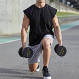 Eoior  Cotton Sprort T-shirt Bodybuilding Slim Shirts Sleeveless Tank Tops Gym Workout Shirt Men Sportwear Loose Summer T Shirt Men