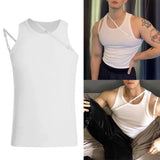 Men Elastic T-shirt Tank Tops Irregular Strap Tight Vest Sexy Sleeveless Sling