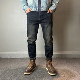 Eoior  Autumn And Winter New American Retro Heavy Stretch Slim Jeans Men's Fashion Brand To Do old Washed Casual Pants