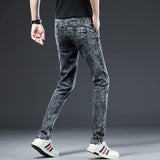 Eoior New Men Skinny Jeans Fashion Korean Style Washed Snowflakes Streetwear Slim Straight Personality Vintage Male Denim Trousers