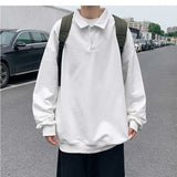 Eoior  Fashion Lapel ButtonSolid Color Loose Sweatshirts Men's Clothing Autumn Winter New Casual Pullovers All-match Sweatshirts