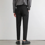 Eoior  New Men‘s Suit Pants Stretch Slim Business Office Non-iron Elastic Waist Classic Korean Grey Casual Trouser Plus Size 40 42