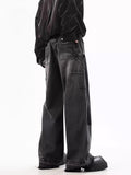 Retro Black Whiskers Men's Baggy Jeans Cleanfit Stitch Studded Raw Edge Wide Leg Pants Loose Casual Harajuku Streetwea