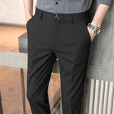 Men's Summer Pants Social Tailoring Tressed Slim Fit Cotton Business Male Suit Trousers Cheap Formal Fabric New in Up Elegant