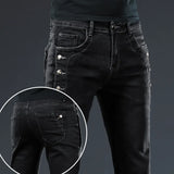 Eoior Trendy Men Clothing Slim Button Black Jeans Solid Color Stretch Skateboard Multi-button Youth Male Skinny Denim Pants