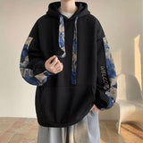 Eoior  Korean Style Streetwear Men Hooded Sweatshirt Trendy Side Embroidery Design Loose Hoodie Casual Drawstring Hoodies