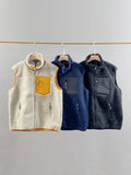 Fleece Unisex Waistcoat  Autumn Pocket Lamb Wool Sleeveless Tank Male Warm Zipper Vest Coat Men's Solid Sport Tank Jacket