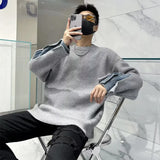 Eoior  Fashion O-Neck Spliced Fake Two Pieces Sweaters Men's Clothing  Autumn Winter Loose Casual Pullovers Knitted Korean Tops