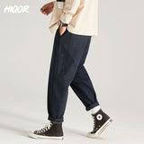 Eoior HIQOR Autumn Winter Men's Pant Cargo Pants Casual Multi Pocket Trouser Plus Size Fashion Belt Design Baggy Joger Streetwear Male