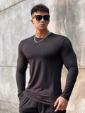 Eoior Gym Fitness T-shirt Men Casual Long Sleeve Skinny Shirt Male Bodybuilding Tees Tops Running Sports Quick Dry Training Clothing