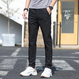 Eoior Stretch Casual Pants Men Classic Slim Fit Straight Trousers Lightweight Streetwear Joggers Solid Black Pants Men Clothing