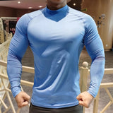 Eoior Men's Autumn Sports Compression T-shirts Half Turtleneck Long Sleeve Tops Solid Shaper Slim T Shirts Male Running Gym Sportwear