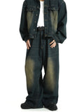 Big Size Green Wash Men Barrel Baggy Jeans Y2k Retro Adjust-waist Casual Wide Pants Oversized Skater Hiphop Streetwear