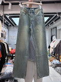 Eoior Muddy yellow splash ink wash worn straight leg wide-leg jeans casual pants