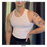 Men Elastic T-shirt Tank Tops Irregular Strap Tight Vest Sexy Sleeveless Sling