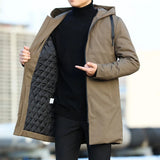 Eoior 2024 Men's Long Plush Thick Parkas Medium Length Winter Jacket Men's Casual Overcoat Winter Warm Thick Zipper Coat Padded Trench