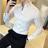 Eoior  -  New Korean Neckline Embroidery Shirts Men Long Sleeve Business Slim Casual Shirts Formal Office Social Party Tops Men Clothing