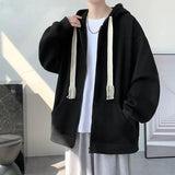 Eoior  Spring Autumn Winter Fashion Solid Casual Cardigan Jacket Men's Loose Cool Boys Soft Solid Zipper Hoodie Drawstring Student Coat