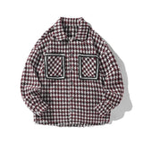 Eoior  Men Jacket Korean Style Plaid Check Jacket Fashion Street Oversized Unisex Coat Patchwork Pockets Retro Coats Male Blouses