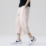 Eoior  Summer Casual Pants Men's Wild Cotton and Linen Loose Linen Pants Korean Style Trend Nine-point Straight Trousers