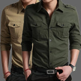 Eoior  Top Selling Product In Men's Military New Long Sleeved Slim Shirt Casual Cotton Double Pocket Oversized Mens Shirts