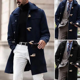 Eoior  Trendy Gentlemen Trench Coat British Style Men Jacket Coat Mid-length Turndown Collar Single Breasted Windbreaker  Coldproof