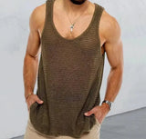 New Summer Men's Tank Top Loose Knit Sports Vest Fashion Solid 100% Viscose Sleeveless Male T-shirt Breathable Mesh Sports Top