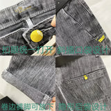 Eoior Men's Japanese Micro Span Grey Slim Fit Jeans Summer Fashion Elastic Youth Medium Low Waist Denim Jeans Designer Pants