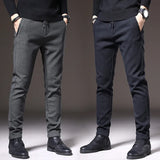 Eoior  Brand Slim Casual Pants Men Spring Autumn Business Work Cotton Black Grey Blue Trousers Male Fashion Korean Clothing