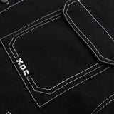 Eoior Men's Fashion Baggy Denim Jacket Streetwear Large Pocket Contrast Design Oversized Black White Washed Denim Coats Autumn 4XL 5XL