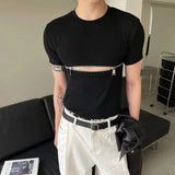 Fashion Crop Tops Men T Shirt Zipper Solid O-neck Short Sleeve T Shirt Summer Y2k Streetwear Unisex Short Tees Casual Camisetas