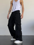 Eoior High street retro casual large pocket overalls men's and women's new summer high waist loose straight tube draped wide leg pants