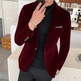 Eoior  Men Wedding Groom Singer Costume Slim Blazer Formal Wear Dress Burgundy Velvet Blazers for Men Fashion Casual Suits Jackets 5XL