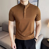 Men Polo ShirtStanding Collar, Summer New Light and Thin Solid Color Casual Short Sleeved T-shirt, Men's Clothing