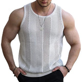 Men's Summer Tank Top Lace Hollow Out Sleeveless Shirts Male Summer Clothing Slim Fit Gym Clothes Workout Solid Vest Tops