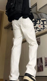 Eoior Spring stretch jeans Men's American High street wash straight leg white pants