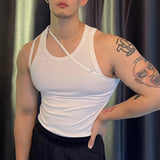 Men Elastic T-shirt Tank Tops Irregular Strap Tight Vest Sexy Sleeveless Sling