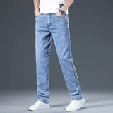 Eoior Spring and Autumn Men's Fashion Versatile Casual Elastic Loose Straight Leg Pants Men's Slim Fit Retro Korean Denim Pants