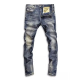 Eoior Newly Designer Fashion Men Jeans Retro Washed Stretch Straight Slim Fit Ripped Jeans Men High Quality Vintage Denim Pants Hombre