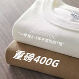 Eoior Four Needle 400gsm Double Yarn Cotton 400g Heavy Duty Short Sleeve T-shirt for Men Women Summer American Vintage Cotton Top