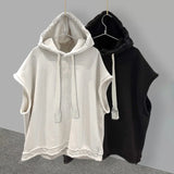 Solid Hooded Sleeveless Summer Korean Vest Tees Drawstring Men Tshirts Fashion Chaleco Hombre Black Gilet White Camiseta