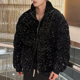 Eoior  Mens sequin casual jacket genderless 2024 new autumn winter fashion personality street trend youth thickened jacket unisex