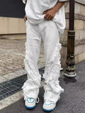 Eoior American Style Erosion Damage Raw Edge Street Jeans Men's Harajuku Style Hip-hop Dance Straight White Jeans Women's Y2k Clothing