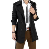 Eoior Men's Windbreaker Jacket Vintage Black Khaki Spring Autumn Business Trench Male Double Breasted Retro Classic Long Coat Thick