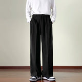 Eoior Japanese Vintage Drape Pants Men Spring Summer Korean Coffee Color Suit Pants Loose Straight Casual Pants Button Trousers S-3XL