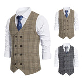 Eoior  Men's Plaid Double-breasted Waistcoat Men's Suit Retro Clip Tweed Vest Gille Steampunk Women's Classic Vest Vests Gilet Male Man