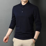 Eoior Thin Spring Men's Business Solid Color Lapel Button Long Sleeved Autumn Fashion Casual Commuting Comfortable POLO Shirt