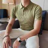 Eoior  New Men's Knitted Polo Shirt - Slim Fit Hollow-Out Short Sleeve Lapel T-Shirt, Summer Men Golf Shirt