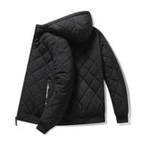 Eoior Jackets for Men with Hood Autumn Winter Cotton Padded Jacket Men Fashion Clothing Rhombus Texture Casual Parkas Plus Size 5XL