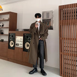 Eoior Trench Men Coat British Style Solid Double Breasted Oversize Leisure Long Coats Stylish Outwear Hombre Korean Style Windbreaker